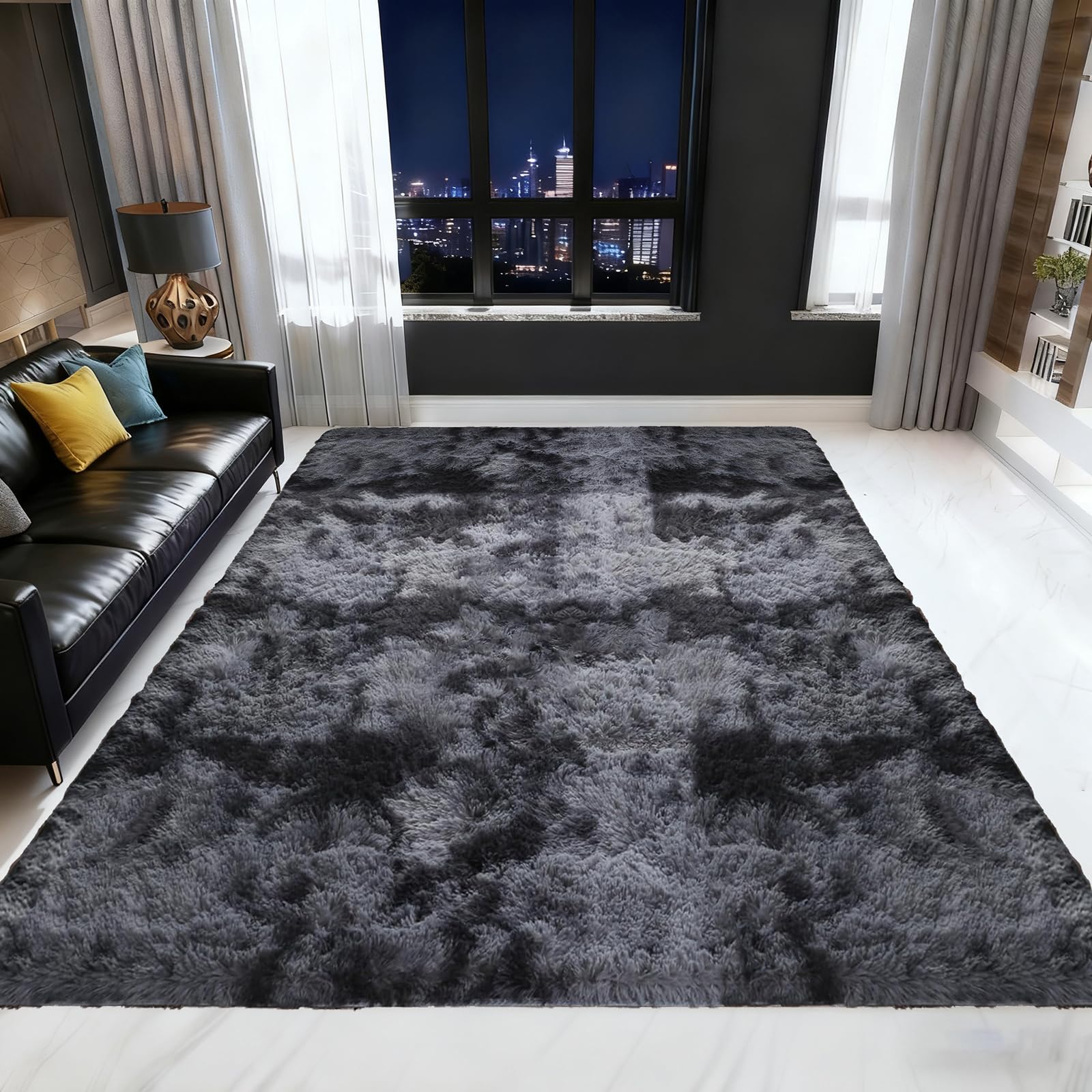 Tapis de salon tie dye pelucheux pour créer un coin lecture cosy