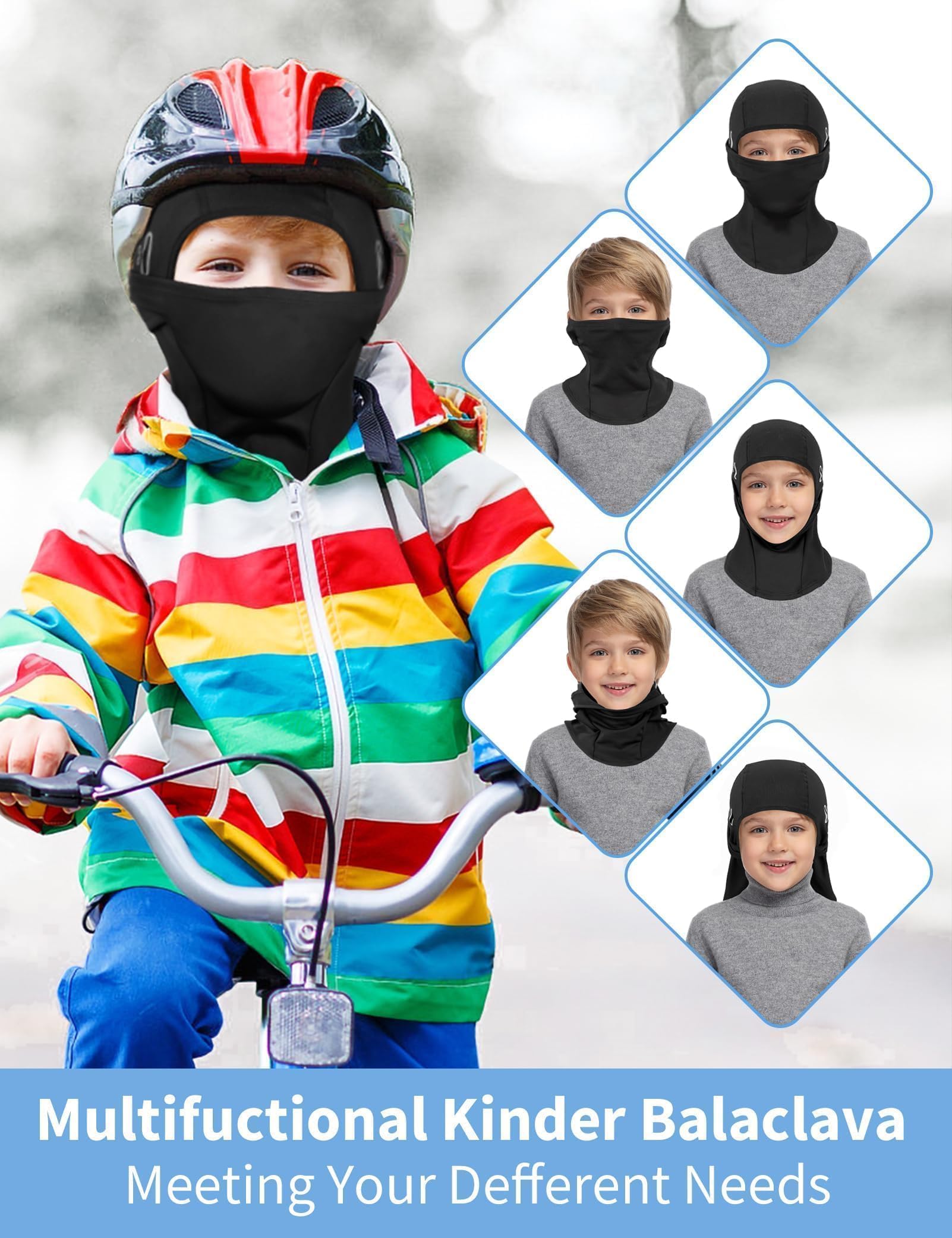 MELLIEX Dziecięca kominiarka termiczna zimowa, oddychająca balaclava, wielofunkcyjna, do krojenia, maska narciarska, dla chłopców i dziewcząt, czarny, rozmiar uniwersalny