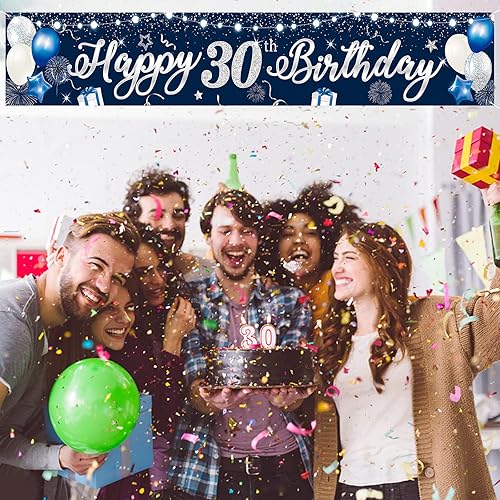 Vista 34 de Domgoge Cartel de decoración de feliz cumpleaños número 13, grande, azul y plateado, cartel de feliz cumpleaños de 13 años, suministros de Azul 13th