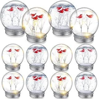 Liliful 12 Pack Christmas Plastic Snow Globe Kit 3.58 Inch LED Christmas Clear Snow Globe with Cardinal Birch Tree Lights Snowflake and Screw Off Cap DIY Cardinal Decor for Xmas DIY Craft Decoration