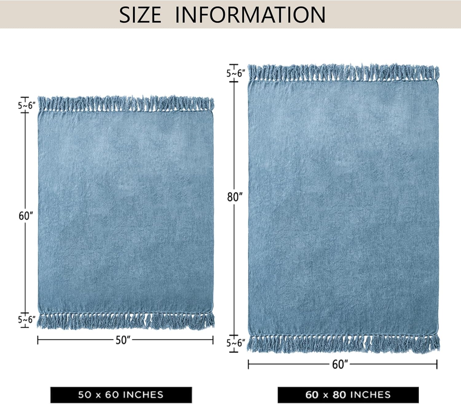 Chenille Throw Blanket for Couch 50"X 60", Soft Cozy Throws with Fringe Tassel for Bed Sofa Chair Cover, Lightweight Knitted Decorative Boho Blankets for Living Room, Dusty Blue - Image 3