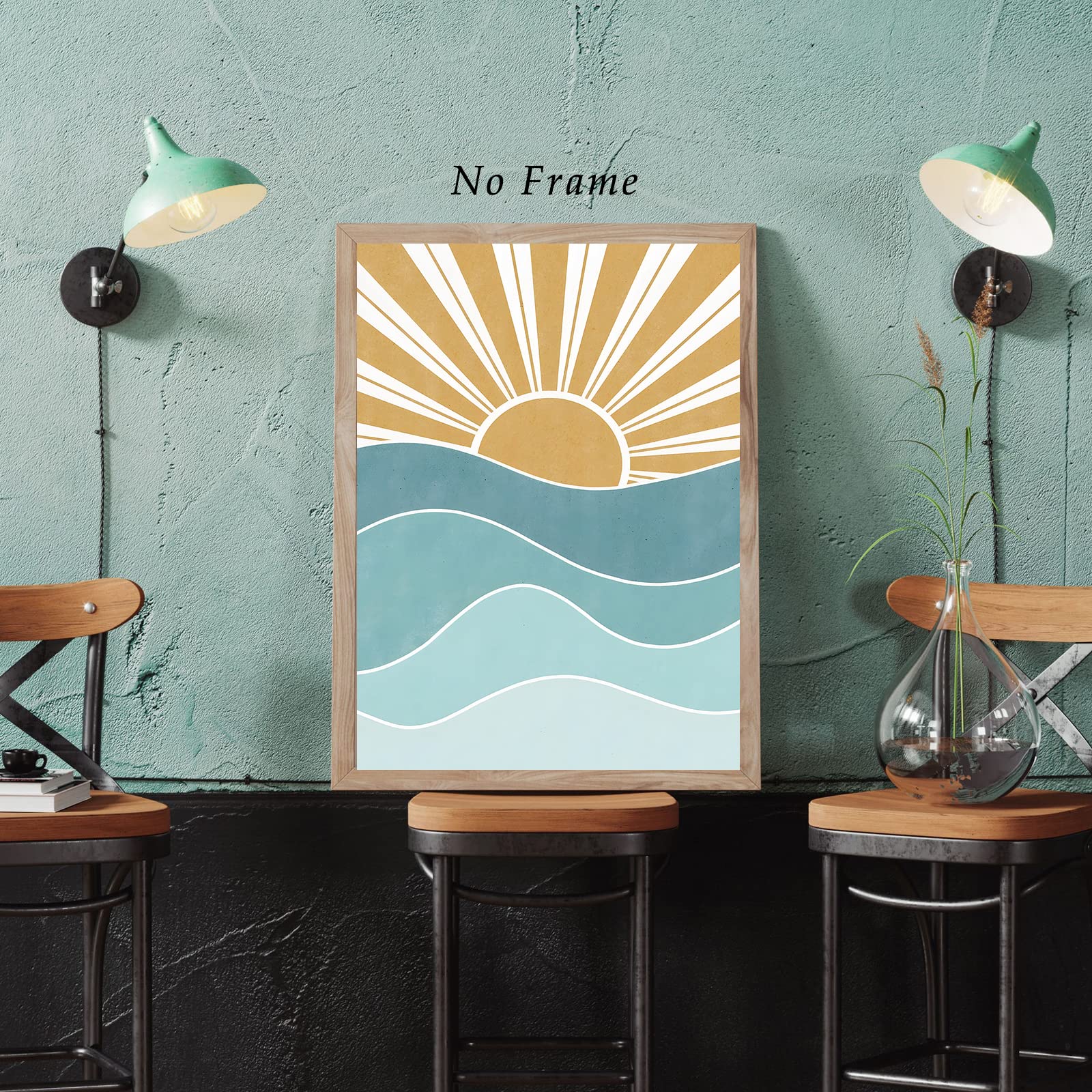 Arte De Pared De Luna Y Mar, Decoración De Pared Azul Para Dormitorio, Imágenes Para Pared Sobre Cama, Paisaje Marino Del Océano, Lienzo Impreso En Lienzo Con Luna Llena En La