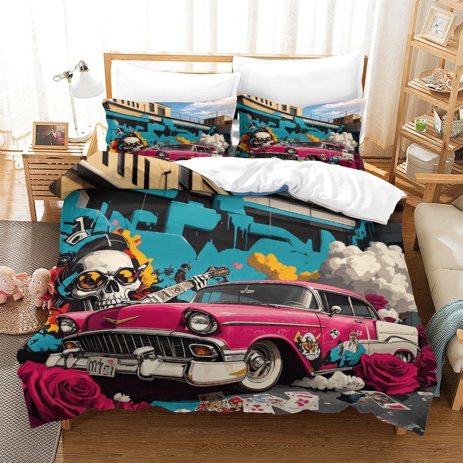 Xiaopangxy Boys Graffiti-14 Breathable Graffiti Duvet Cover Set, Sleeping Aid Doodles Comforter Cover For Kids & Adults, Comfortable Home Bedding Set Cozy Various Sizes King（220X240cm） 3 Pcs
