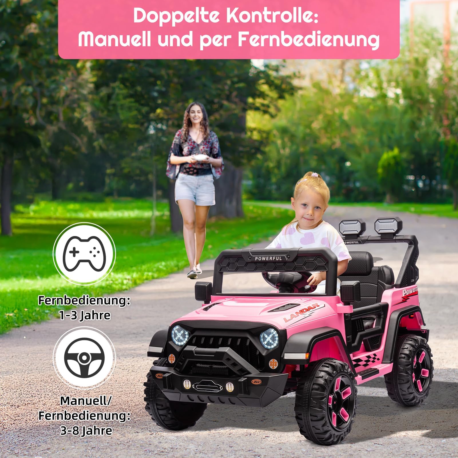 Auto elettrica Bambino 12V con Telecomando,2 Motore,per 3-8 anni,Rosa