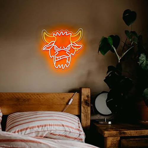 Miniatura 6 de Flybaby Letrero de neón de diablo para decoración de pared, luz de neón de vaca alimentada por USB, regulable, para dormitorio, club, bar, cueva de