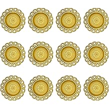 Golden Metal Diwali Diya Set - 12PCS Reusable Deya Oil Lamps for Diwali Gifts Indian Wedding Housewarming Pooja Decor Home Temple Mandir Altar Puja Item India Urli Bowl Diyas for Hindu Religion Ritual