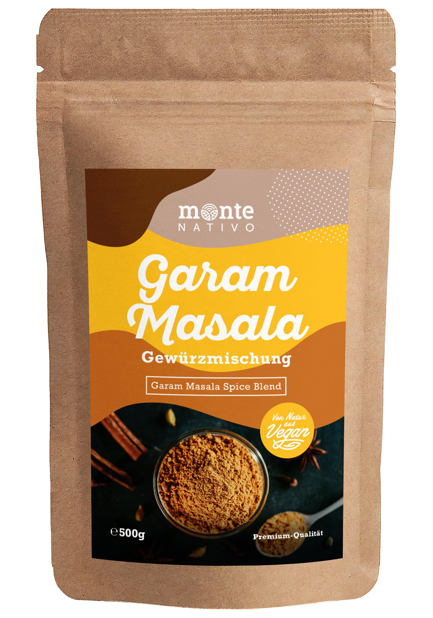 Garam Masala Gewürz Monte Nativo (500g) - Indische Gewürze - Garam Masala Gewürzmischung - Schonend getrocknete und aromatische Gewürze ideal zum Kochen und Würzen - Intesives Aroma und Geschmack