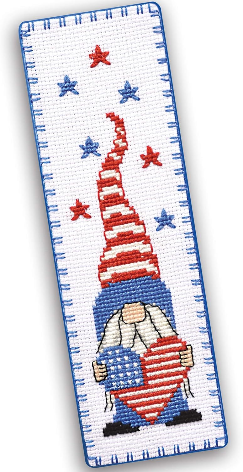 Povitrulya Counted Cross Stitch Bookmark Kit for Adults 'American Gnome' - DIY Embroidery Gift for Veterans day
