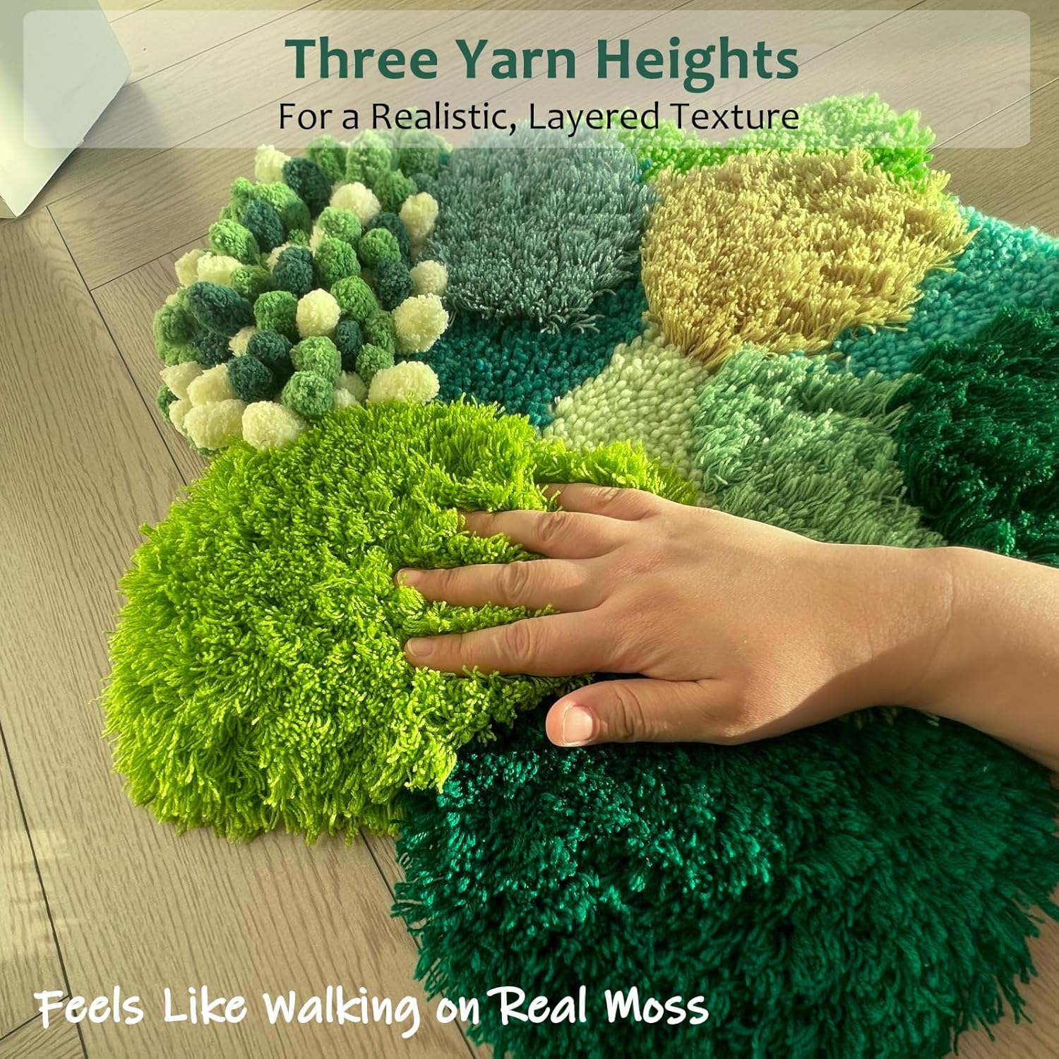 msamiagfn 3D Moss Latch Hook Kits for Adults – DIY Rug Making Kit with Pre-Cut Yarn in 3 Lengths – Crafts for Adults, Latch Hook Rug Kit (Pattern A,19 * 19inch)