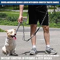 Vista 5 de Correa elástica 4 en 1 resistente para perro con 3 asas acolchadas, correa antideslizante reflectante, giratorio sin enredos, cinturón de seguridad