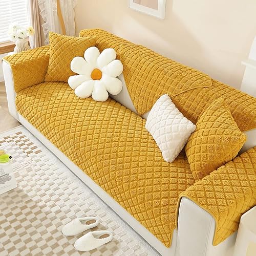 vctops Funda de sofá de forro polar Sherpa a cuadros, color sólido, cálida y acogedora, funda de sofá de felpa mullida para perros, niños y