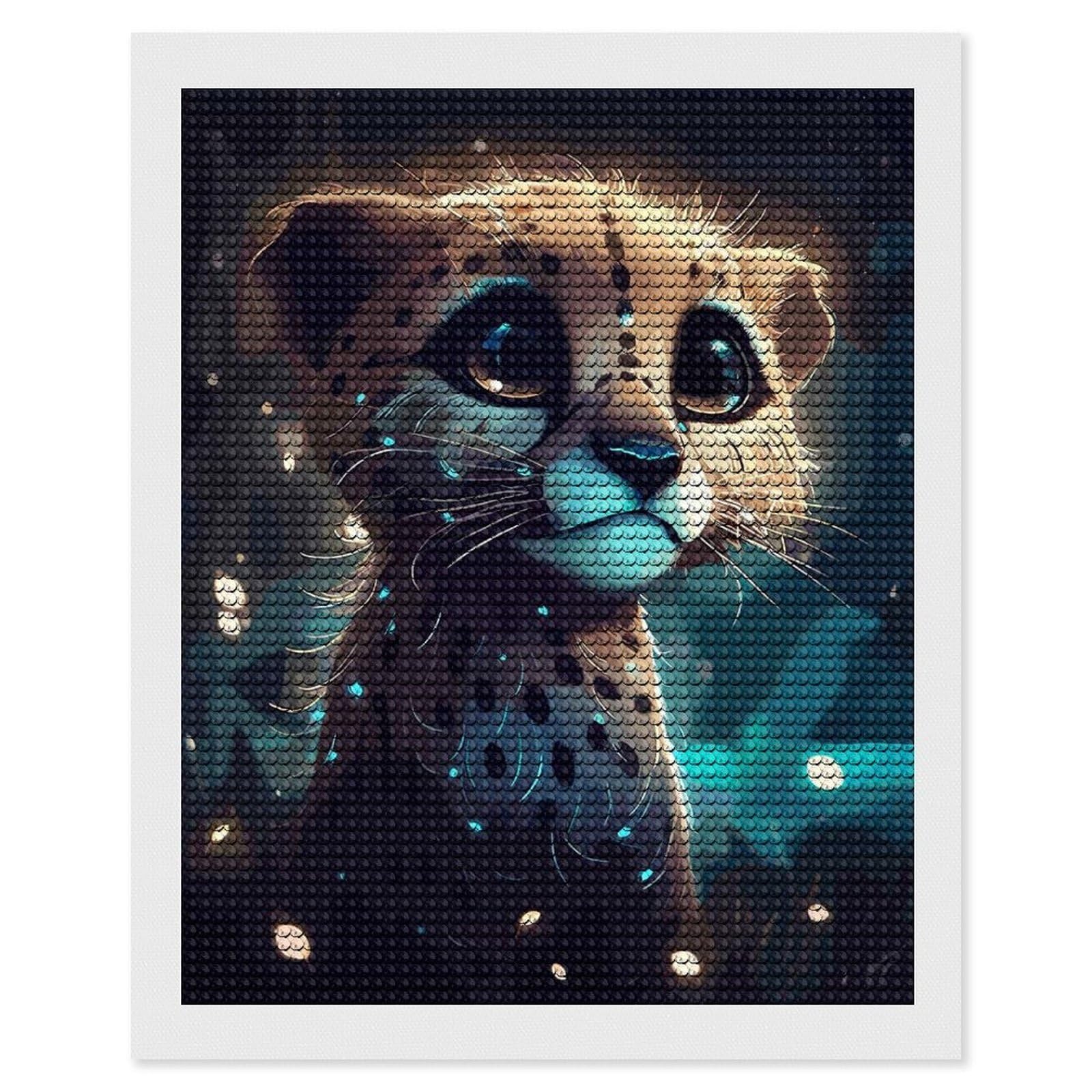 Junmoney Cheetah Cub in The Night Round Drill Diamond Painting 16"x20", Satisfying Creative Project, Complete Accessories, Printed Canvas