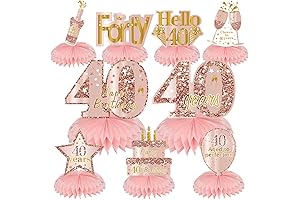 Pink Rose Gold 40th Birthday Honeycomb Centerpieces