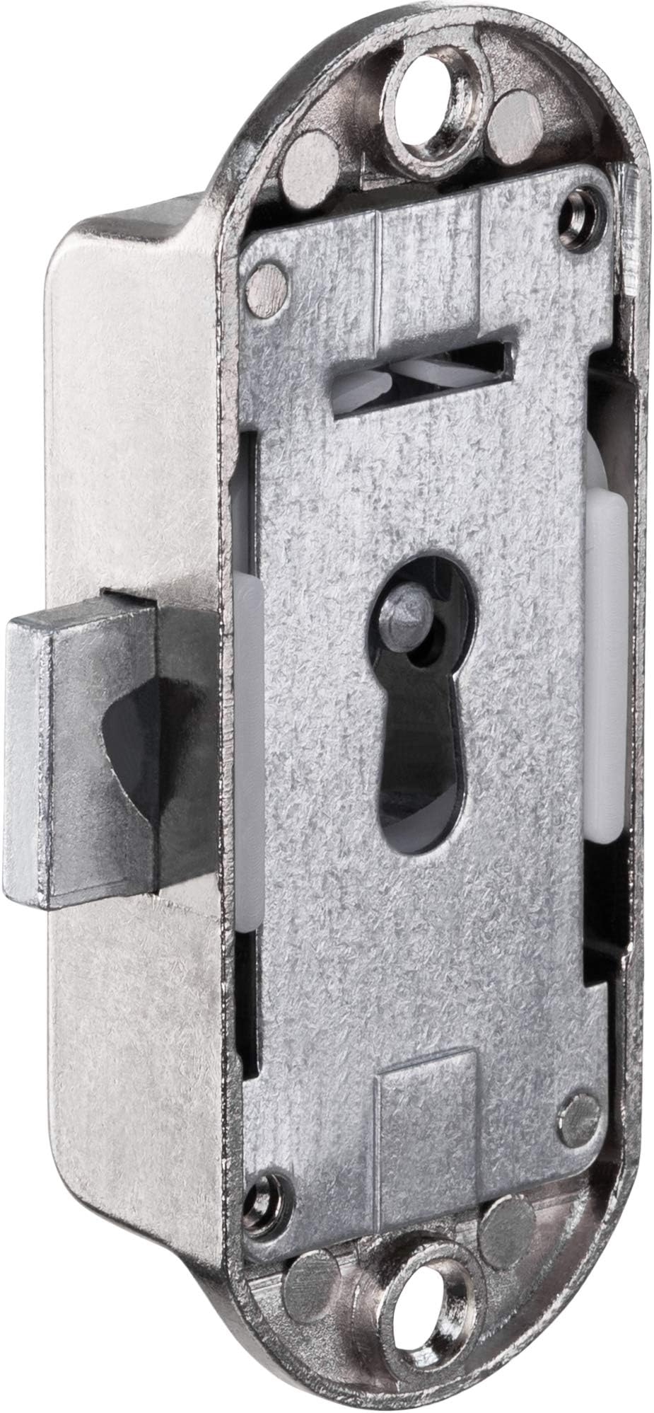 Gedotec Screw-on Lock Nickel-Plated Metal | 1 Piece| Euro Lock incl. 1 bit Key for Furniture| Backset 15 mm | Stop: Right | Garden gate - Caravan espagnolette