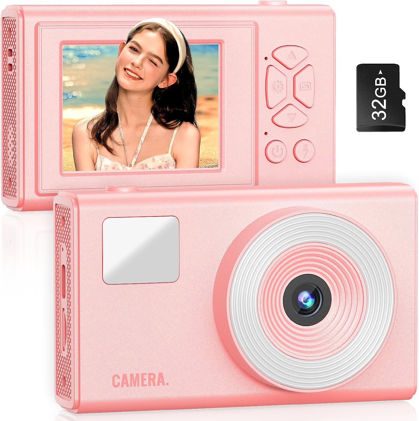 Digital Camera, 48MP AutoFocus UHD 4K Vlogging Camra‌ 16X Digital Zoom, Anti-Shake Portable Point and Shoot Kids Camera, Compact Small Camera for Kids Teens Boys Girls(Pink)
