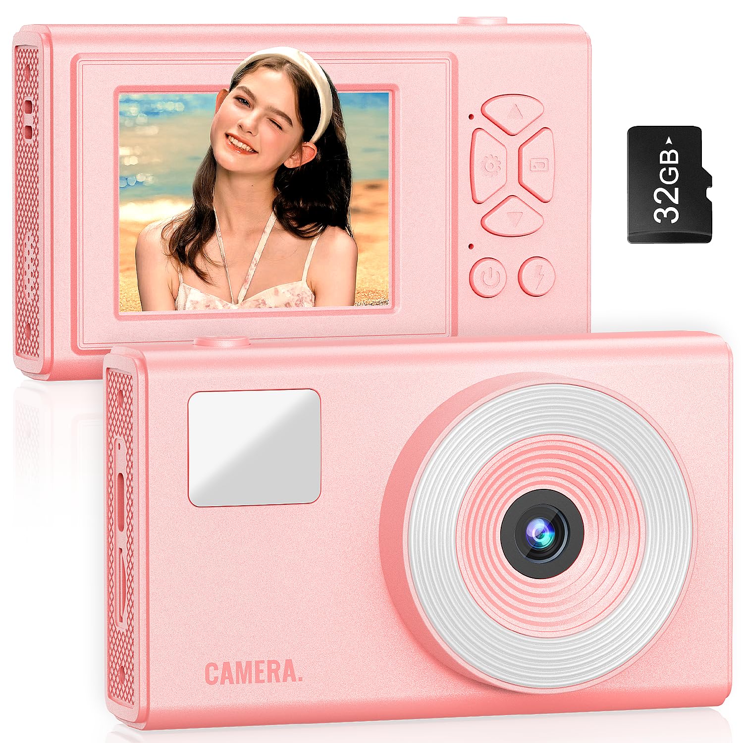 Digital Camera, 48MP AutoFocus UHD 4K Vlogging Camra‌ 16X Digital Zoom, Anti-Shake Portable Point and Shoot Kids Camera, Compact Small Camera for Kids Teens Boys Girls(Pink)