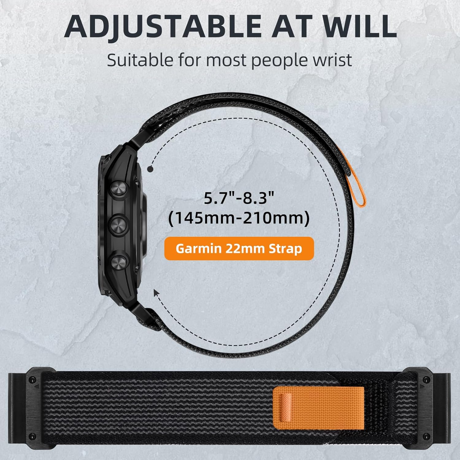 Compatible with Garmin Watch Band, 22mm Quickfit Nylon Replacement Sport Watch Bands Compatible with Garmin Fenix 8 & Tactix 8 AMOLED 47mm/Fenix E/7 Pro/7/6/6 Pro/5/5 Plus/Forerunner 945/965 - Image 6