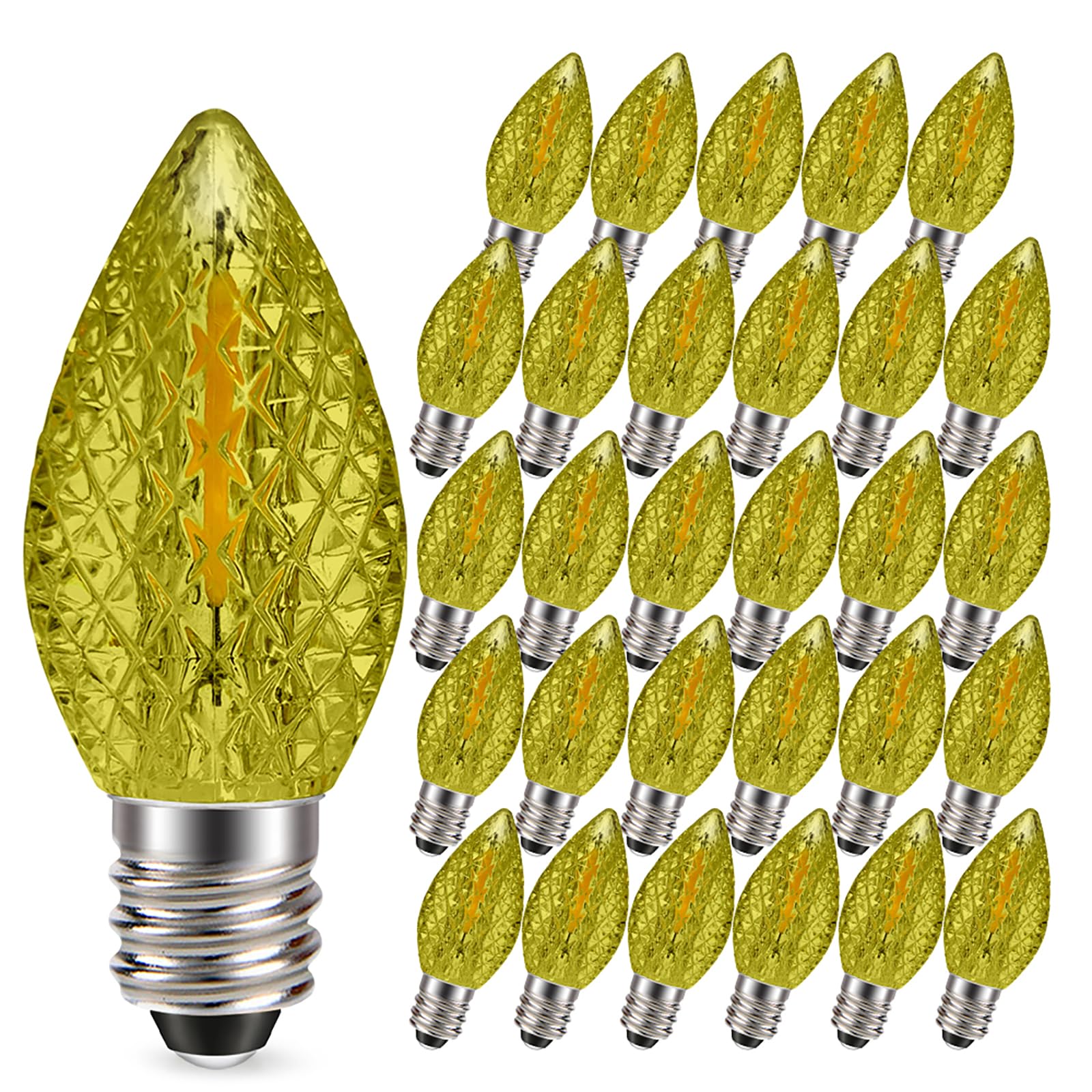 Ruiandsion 30 PCS C7 LED Replacement Christmas Yellow Light Bulbs- Shatterproof 0.6W 220V E12 Candelabra Base -Holiday Bulbs for Indoor & Outdoor String Lights
