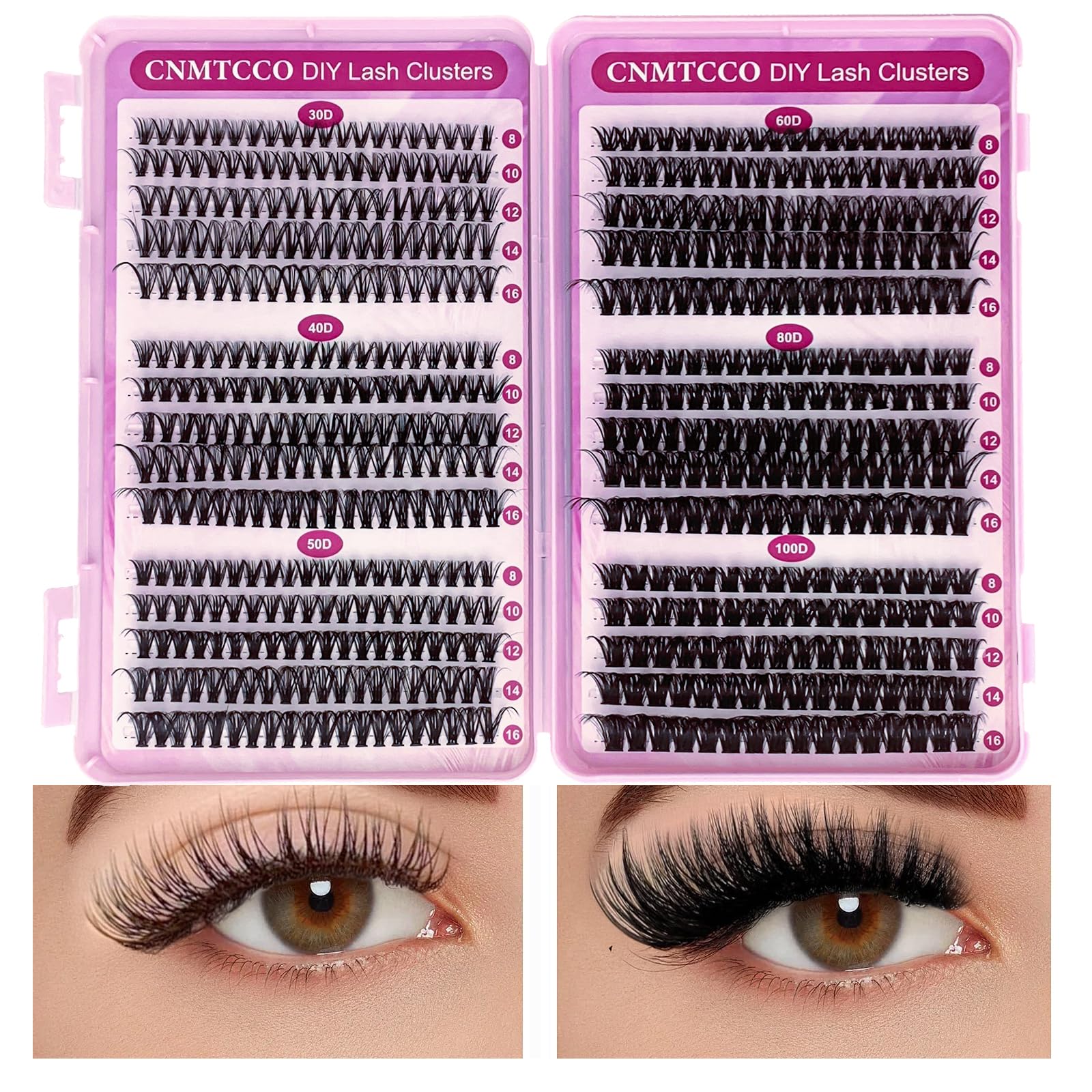 Individual Eyelashes 570pcs Natural Cluster Lashes D Curl Fluffy Lash Clusters Wispy Individual Lashes Cluster for DIY Lash Extensions at Home (8-16mm 30+40+50+60+80+100D) (Max)