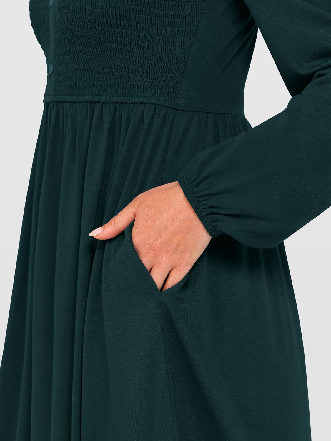 ANRABESS Womens Long Lantern Sleeve Dresses 2026 Spring Casual Smocked High Waist Flowy Short Dress with Pockets Trendy - Image 5