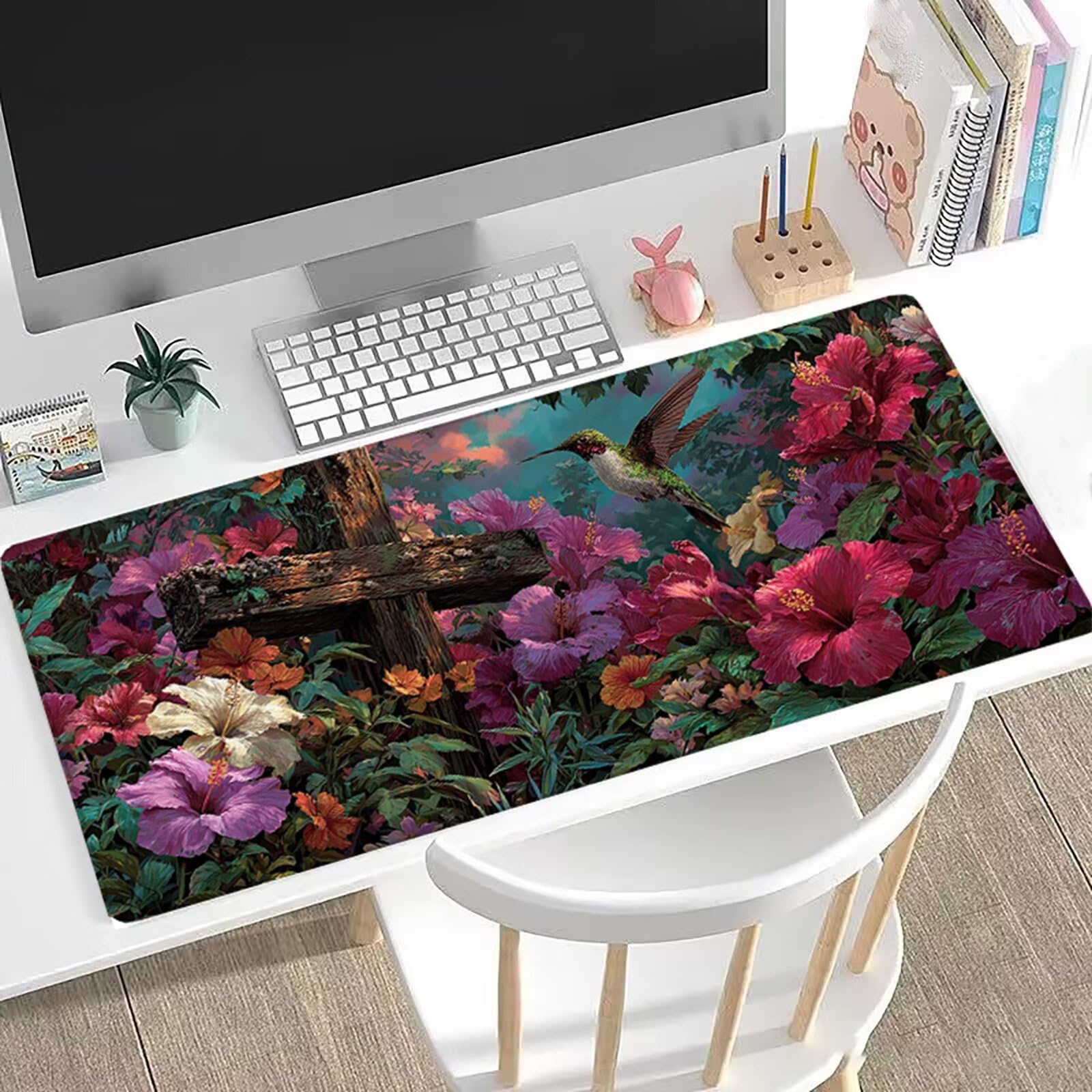 Podkładka pod mysz kwiatową XXL 1500 x 800 mm Podkładka pod mysz dla ptaków biurko z antypoślizgową podstawą, zwiększona dokładność dla gracza, wodoodporna podkładka pod mysz dla graczy