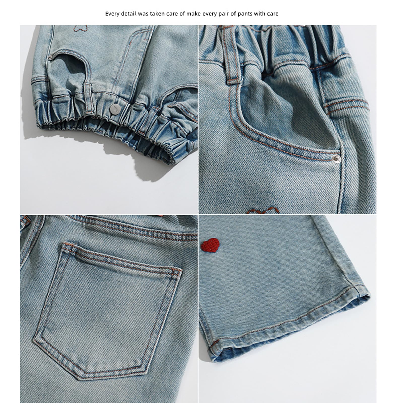 Pantalones vaqueros para niñas de 5 a 14 años con cintura elástica y pierna ancha