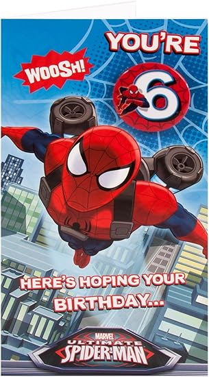 Marvel Ultimate Spiderman 2 Carte D Anniversaire 6 Ans Avec Badge Amazon Fr Fournitures De Bureau