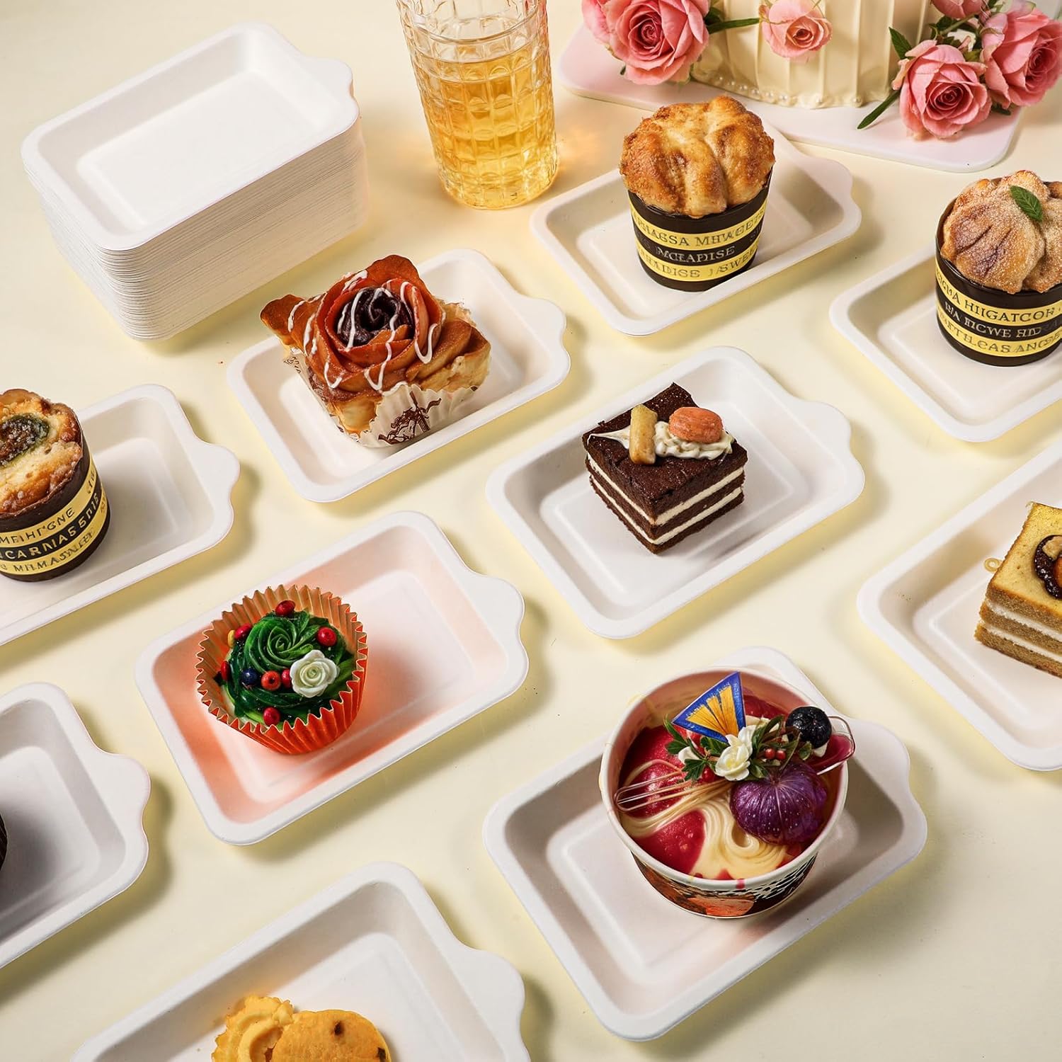 300 Pcs Paper Plates Disposable Plates Paper Bulk White Square Dessert Cake Party Snack Sugarcane Bagasse Fiber