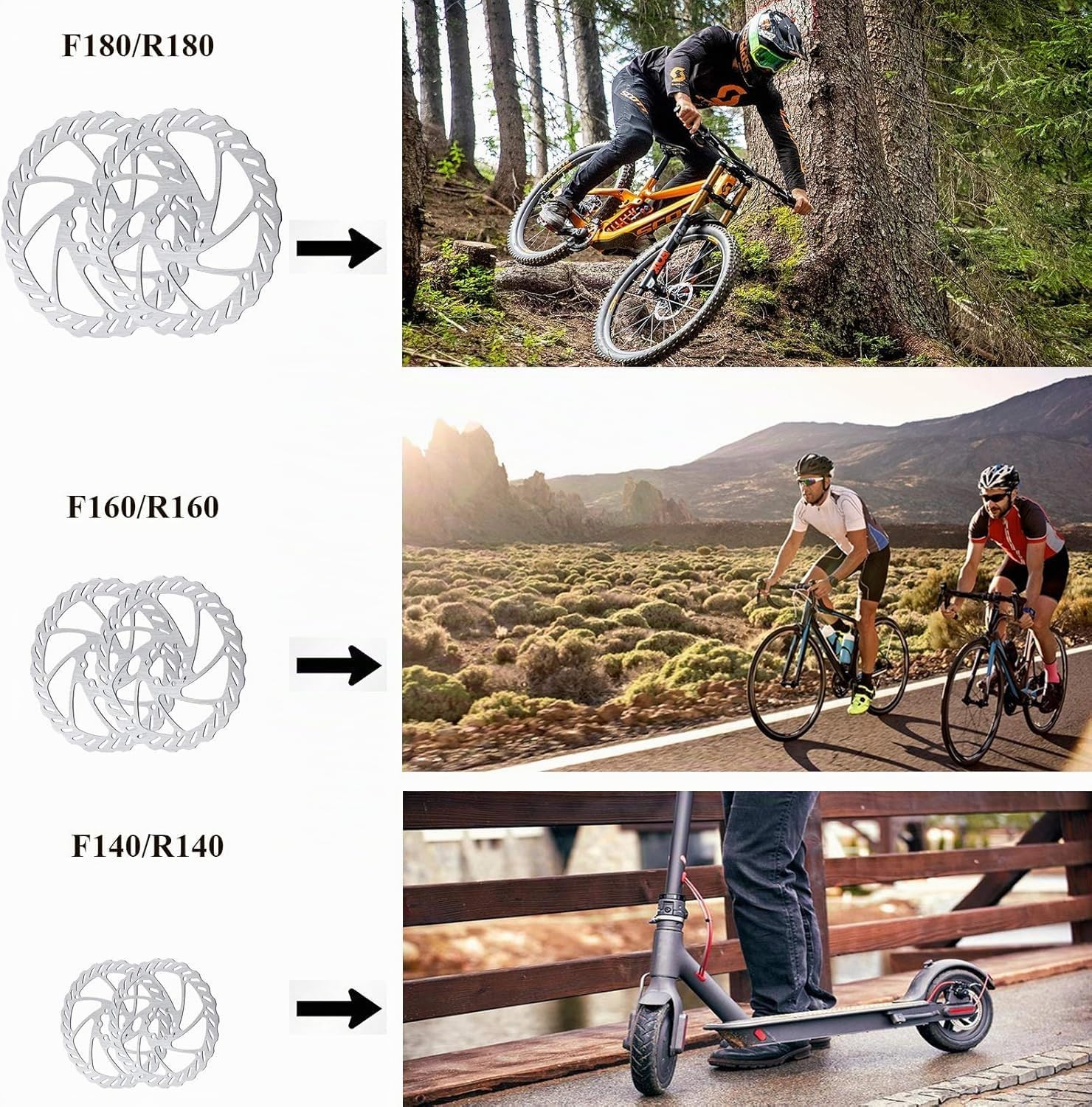 Kit de Frein à Disque de vélo, étrier en Aluminium Avant et arrière, Levier de Frein de vélo en Alliage d'aluminium, Rotor de 160 mm, ajusteur de Plaquettes mécaniques
