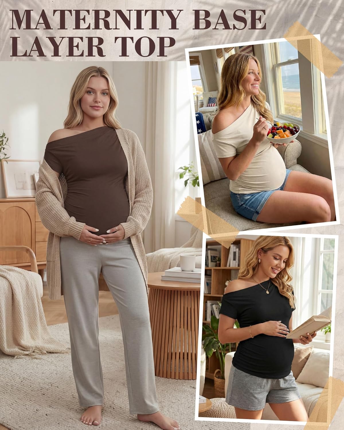 3 Pack Women Off The Shoulder Maternity Tops Ruched Short Sleeve Pregnancy Shirts Tunic Casual Pregnant T-Shirts