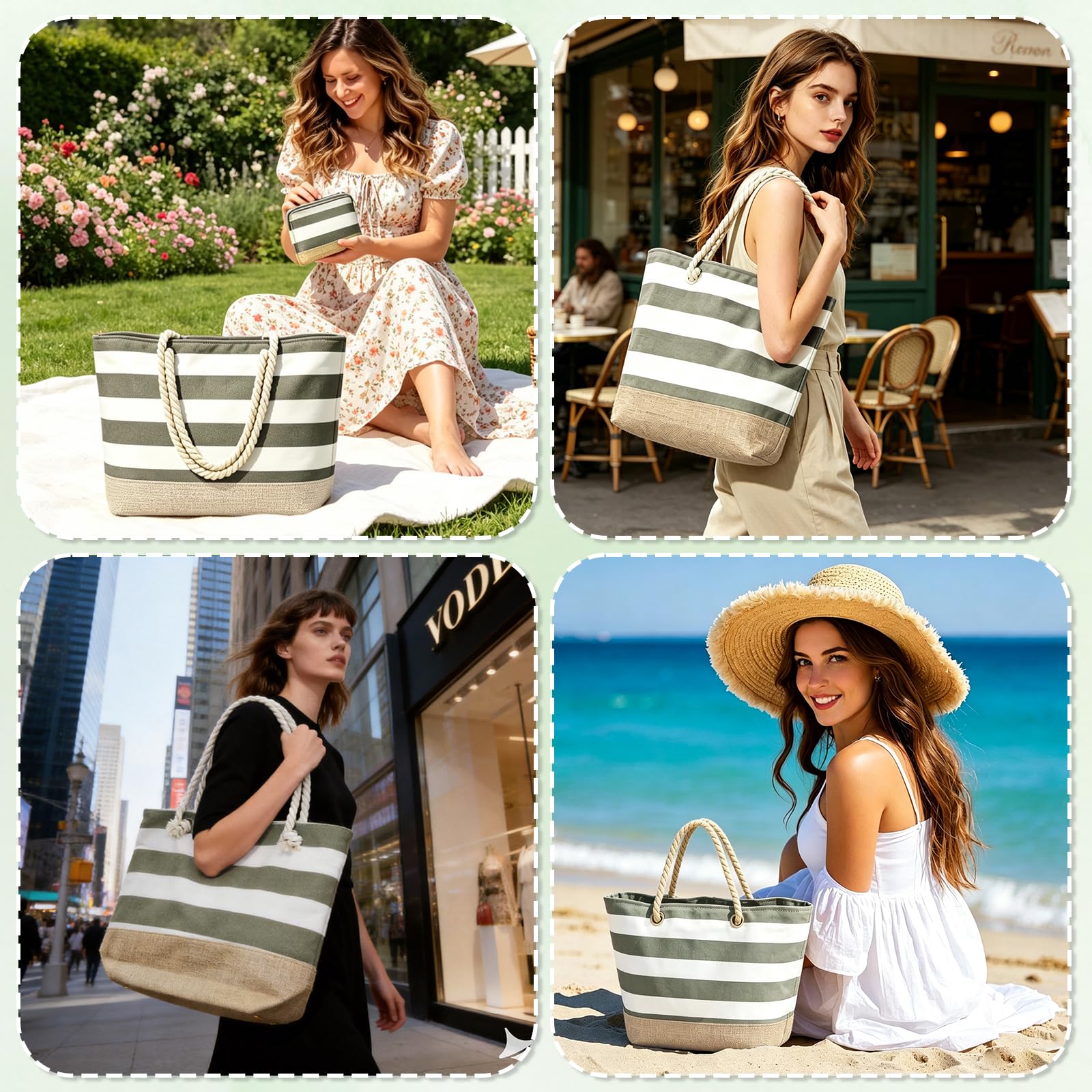 GEEKEO Sac de plage - Grand sac de plage pour femme - Imperméable et résistant au sable - Avec fermeture éclair - Sac de plage - Sac de plage - Sac de courses pour femme - Voyage de plage