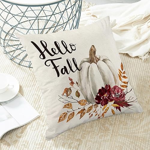 Miniatura 3 de Juego de 2 fundas de almohada decorativas de otoño de 18 x 18 pulgadas, diseño de calabaza blanca con diseño de calabaza blanca para exteriores,