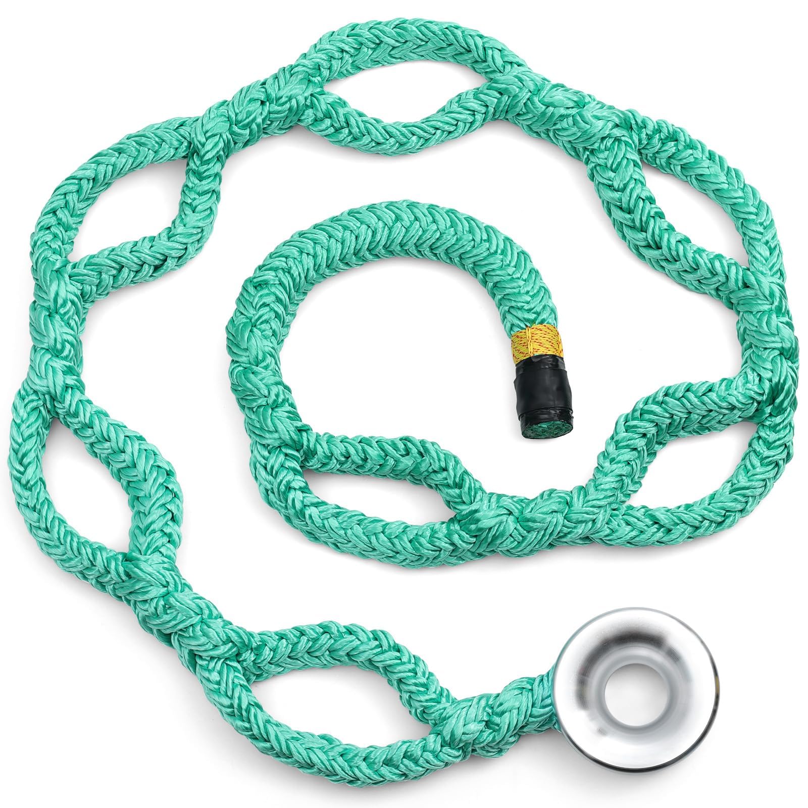 Hebeseil mit Ring für Baumpflegearbeiten, 3,5 cm x 210 cm, 70 kN,Aluminiumring mit 7 Verstelltaschen, robustes grünes Polyester,Reibungsarm Takeling-Ringschlingenseil für Baumarbeiten,Kronenanker