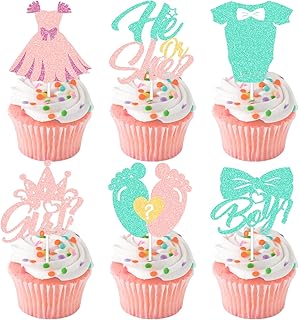 24 PCS Boy or Girl Cupcake Topper Glitter Oh Baby Cake Decorations Baby Shower Gender Reveal Cupcake Picks for Boy or Girl Theme Baby Shower Kids Birthday Party Supplies
