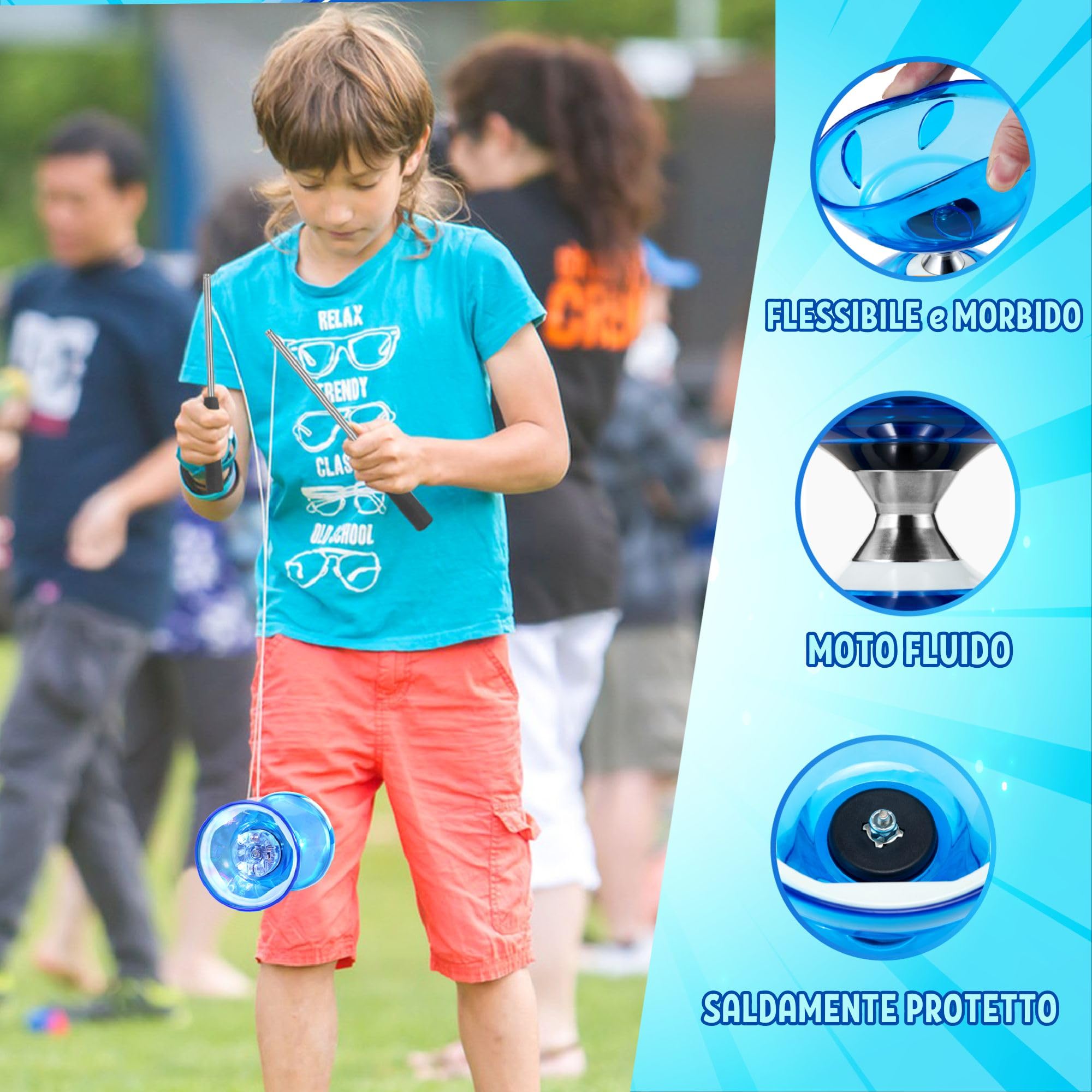 F Fityle Diabolo Professionale A 3 Cuscinetti Con Luci LED – Gioco Di Abilità Per Bambini E Adulti – Include 2 Bacchette E Corde