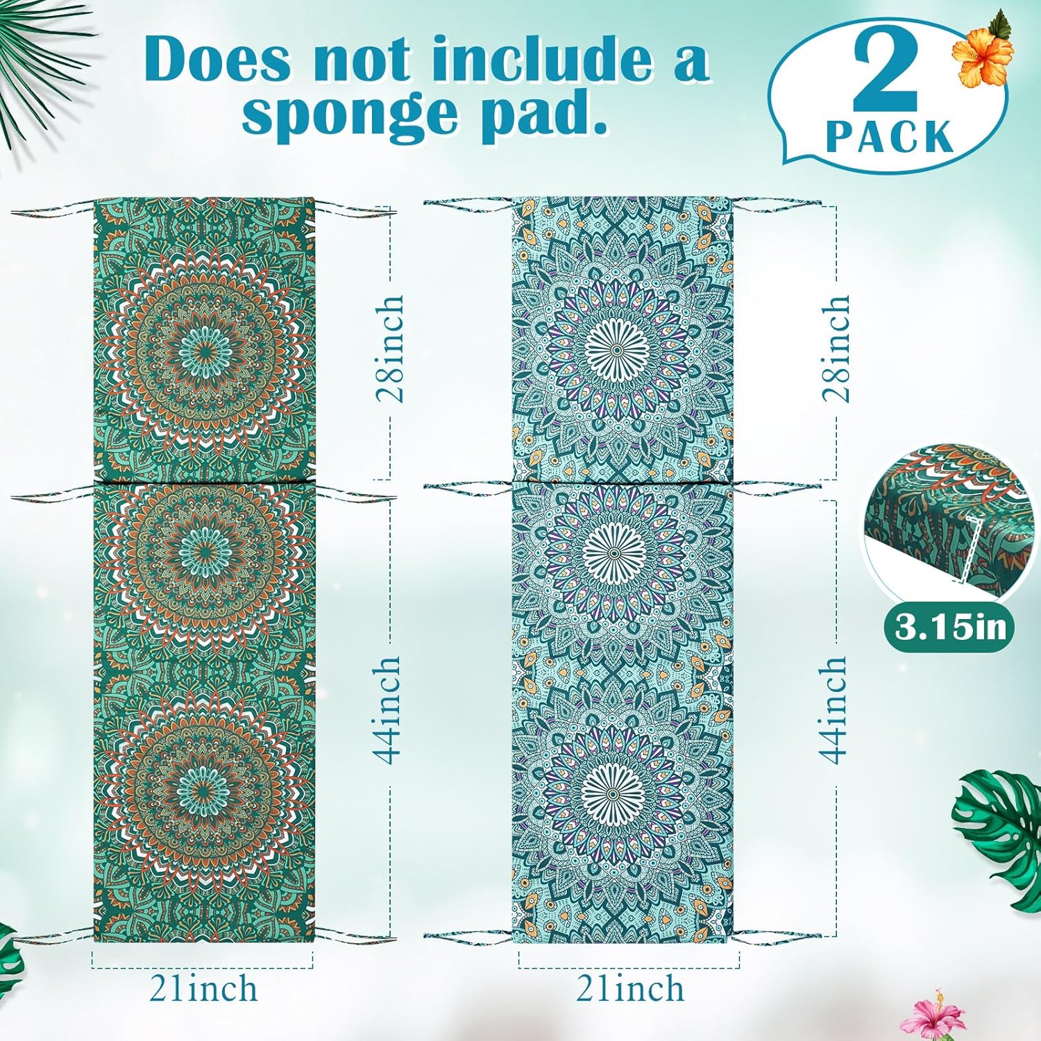 2 Pack Chaise Lounge Cushion Covers Outdoor (Not Includes Cushions) Waterproof Chair Cushion Replacement Covers 72 x 21 x 3 Inch for Patio Pool Lawn Slipcover with Ties(Bohemian)