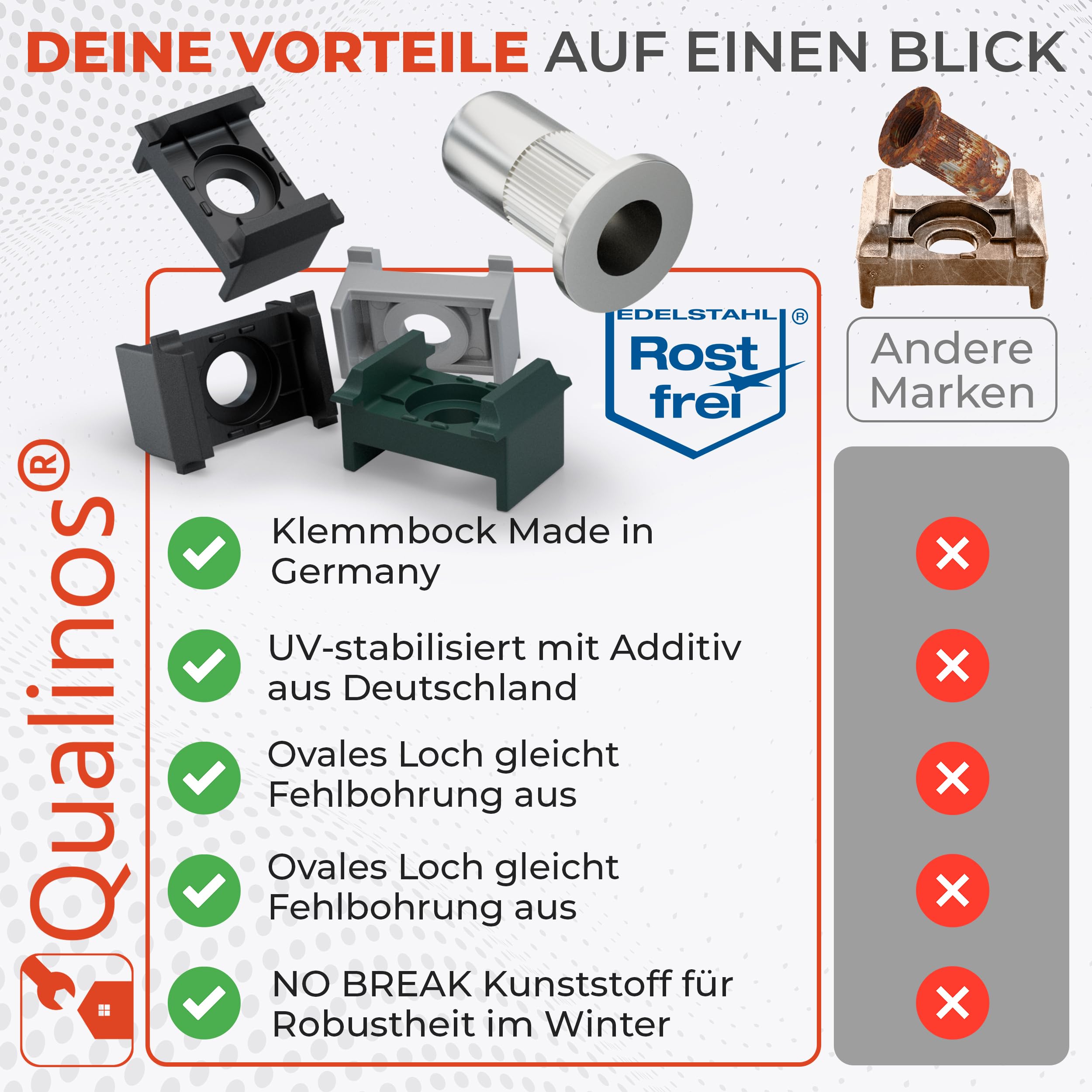 30x Zaunsets Klemmbock 40 mm mit V2A-Nietmutter für außen, Schwarz