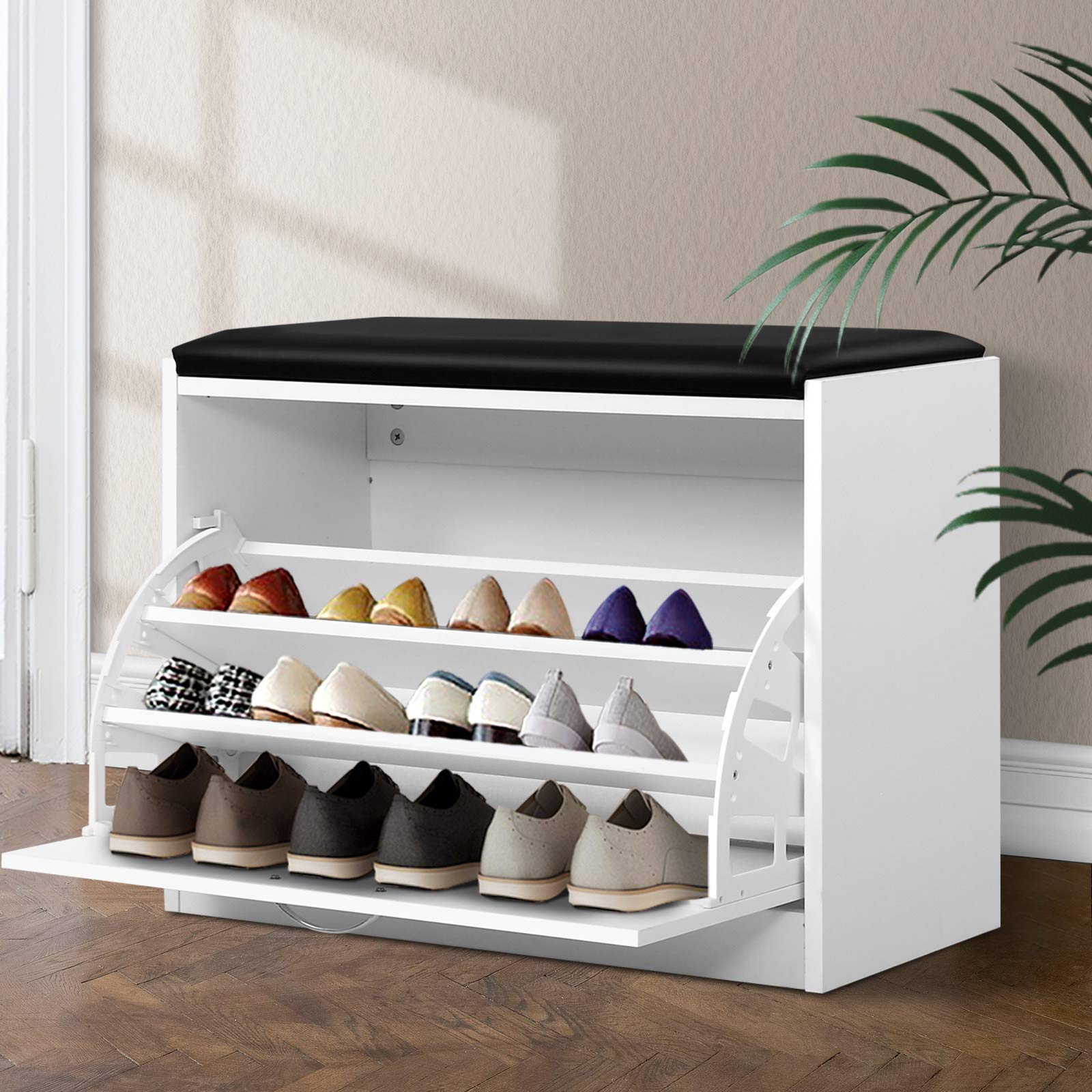 Artiss Shoe Rack Storage Bench Cabinet Box Drawer Organiser Shoes Shelf Drawers Organisers Cupboard Walnut White Hallway Home Decor Bedroom Furniture Display Wardrobe