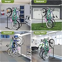 Vista 6 de 2 Bikes Floor Stand,Adjustable Bicycle Parking Rack with Hook for Garage/Indoor/Outdoor,Metal Cycle Storage Organizer Rack for Road Bikes