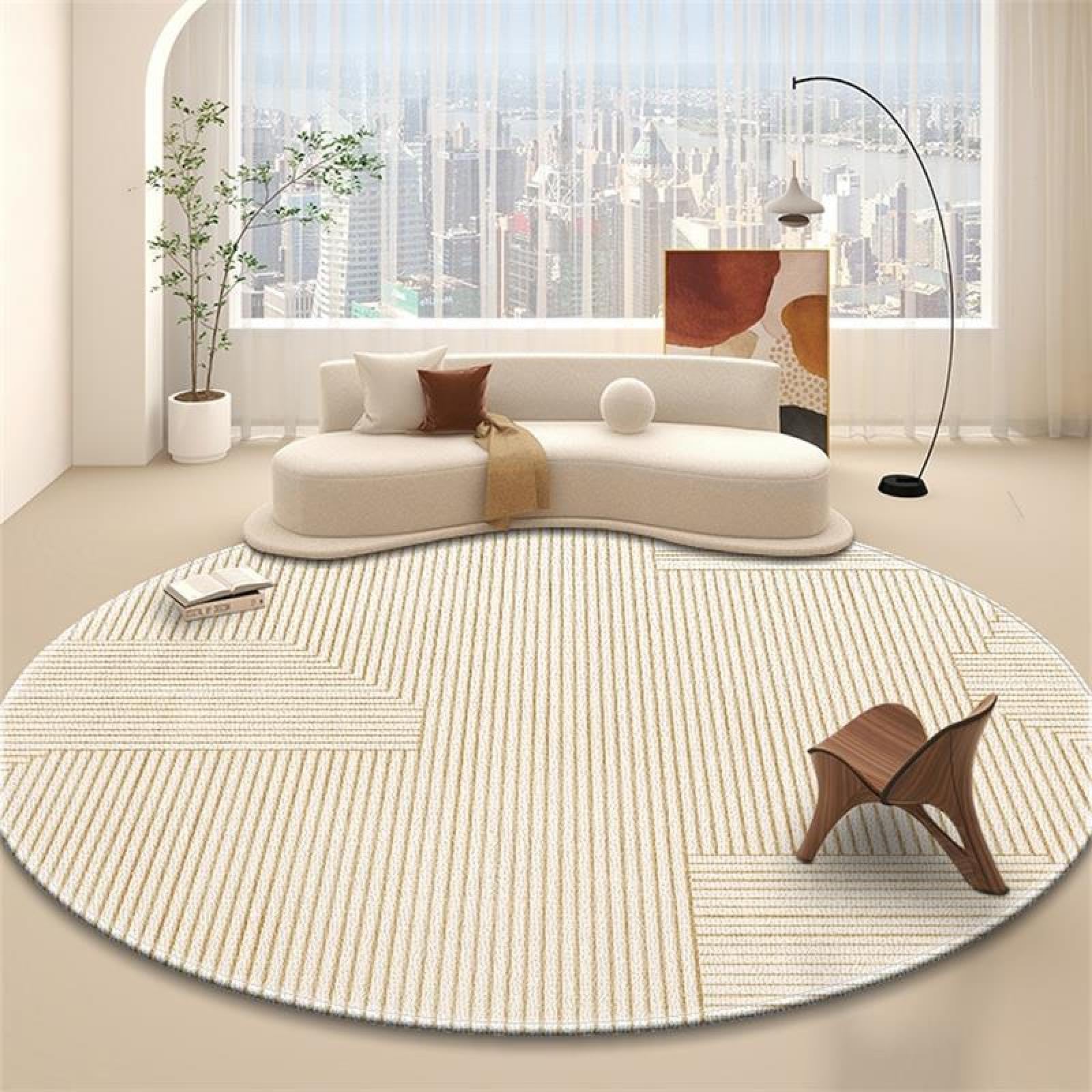 Teppich Rund 140 cm Durchmesser Beige Waschbarer Rutschfester Teppich,Kinderteppich für Wohnzimmer, Schlafzimmer, Arbeitszimmer, Büro