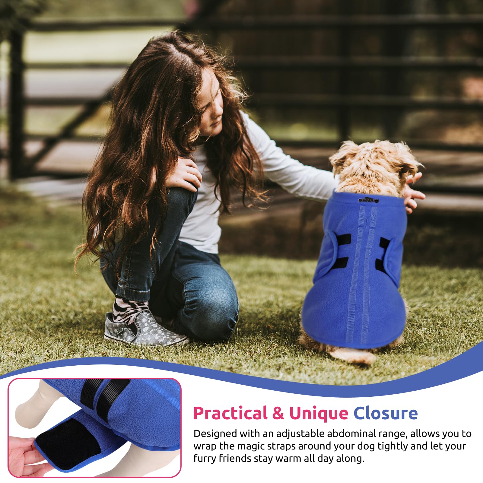 Maglione per cane e gatto in morbido pile – Giacca gilet con imbracatura – Caldo per cane piccolo, medio e grande – Blu (S)