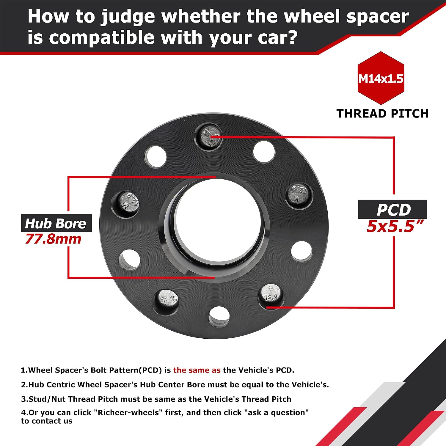 Richeer 4 PCS Hub Centric 5x5.5 Wheel Spacers for 2012-2018 Ram 1500, 1.5 inch 5x139.7mm Wheel Spacers with Studs M14X1.5 Center Bore 77.8mm