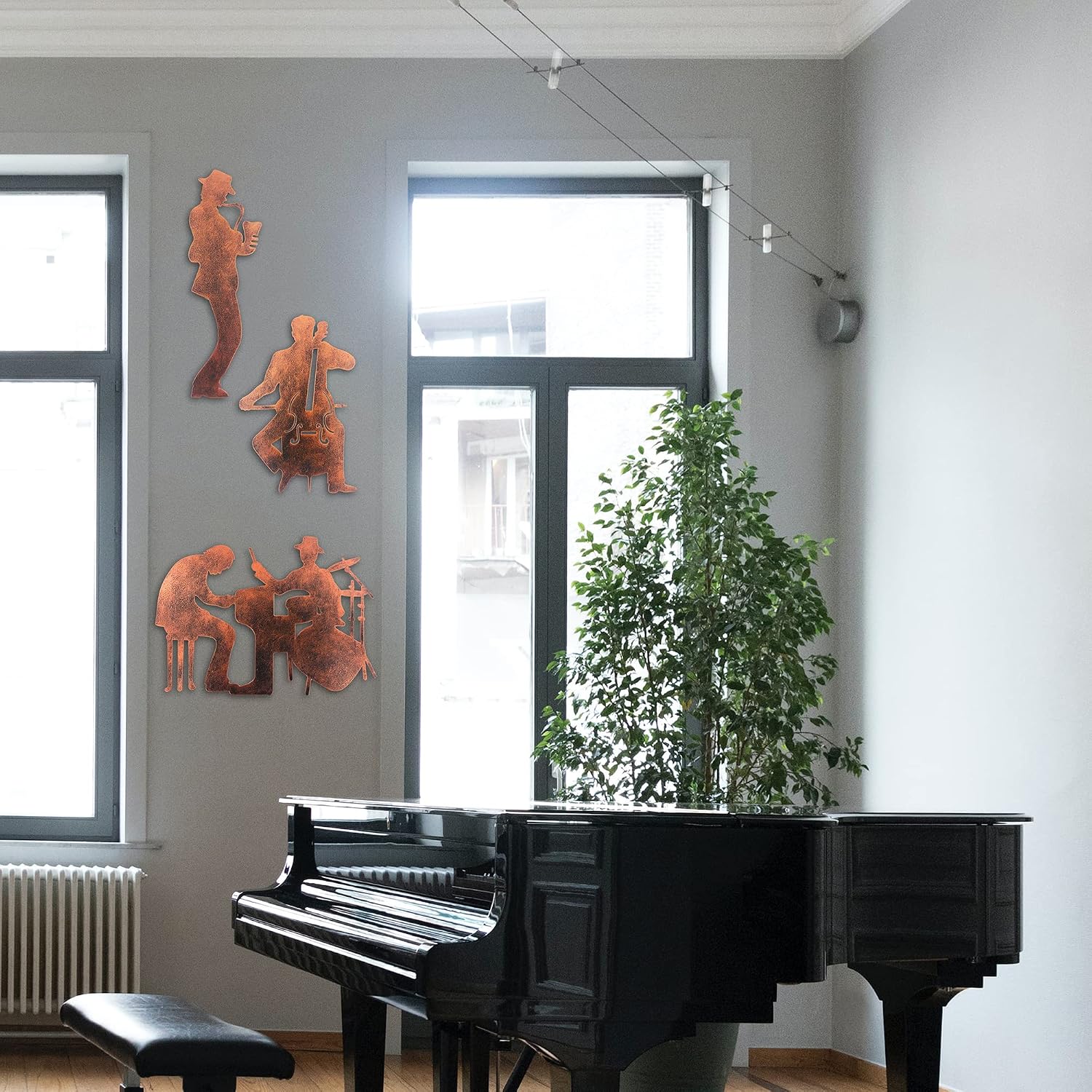 Rustic Metal Wall Art Saxophone Cello Drum Kit And Piano,Brown Wall Decor image 4
