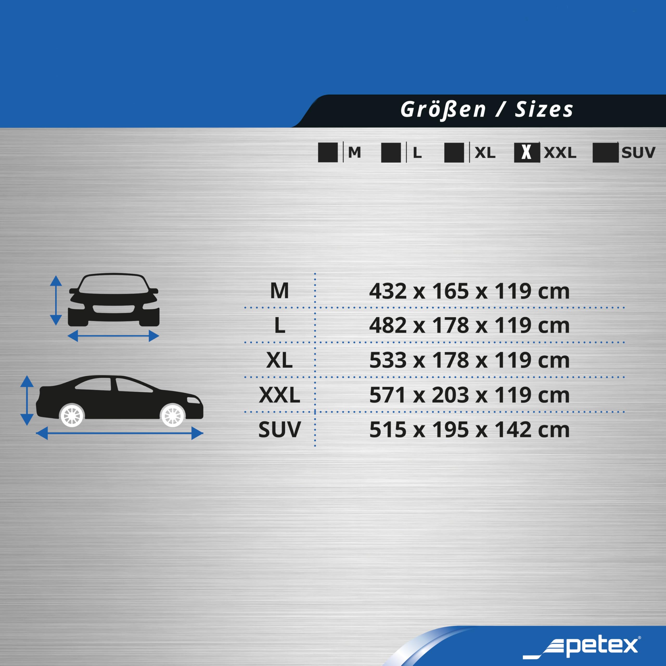 PETEX Autoabdeckplane Ganzgarage Größe XXL (ca. 571 x 203 x 119 cm), Nylon, blau