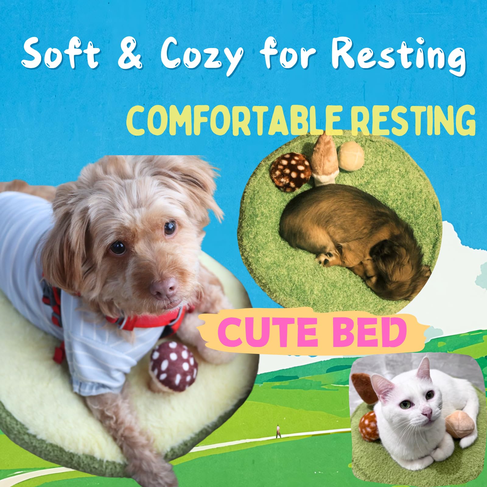 CECE PAW Alfombra de hongos para mascotas y cama | Tapete para olfatear perros con 3 setas arrugadas para ocultar golosinas | Cojín suave para gatos, perros pequeños y dueños | Juego interactivo