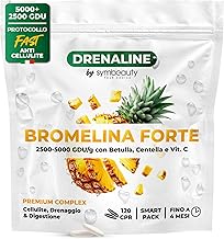 Bromelina Forte Drenante 2500+5000 GDU (120cpr - Fino a 4 mesi) + Protocollo Fast Anticellulite | Bromelina, Centella, Betulla e Vitamina C. Integratore Cellulite Drenaggio e Digestione - Vegano