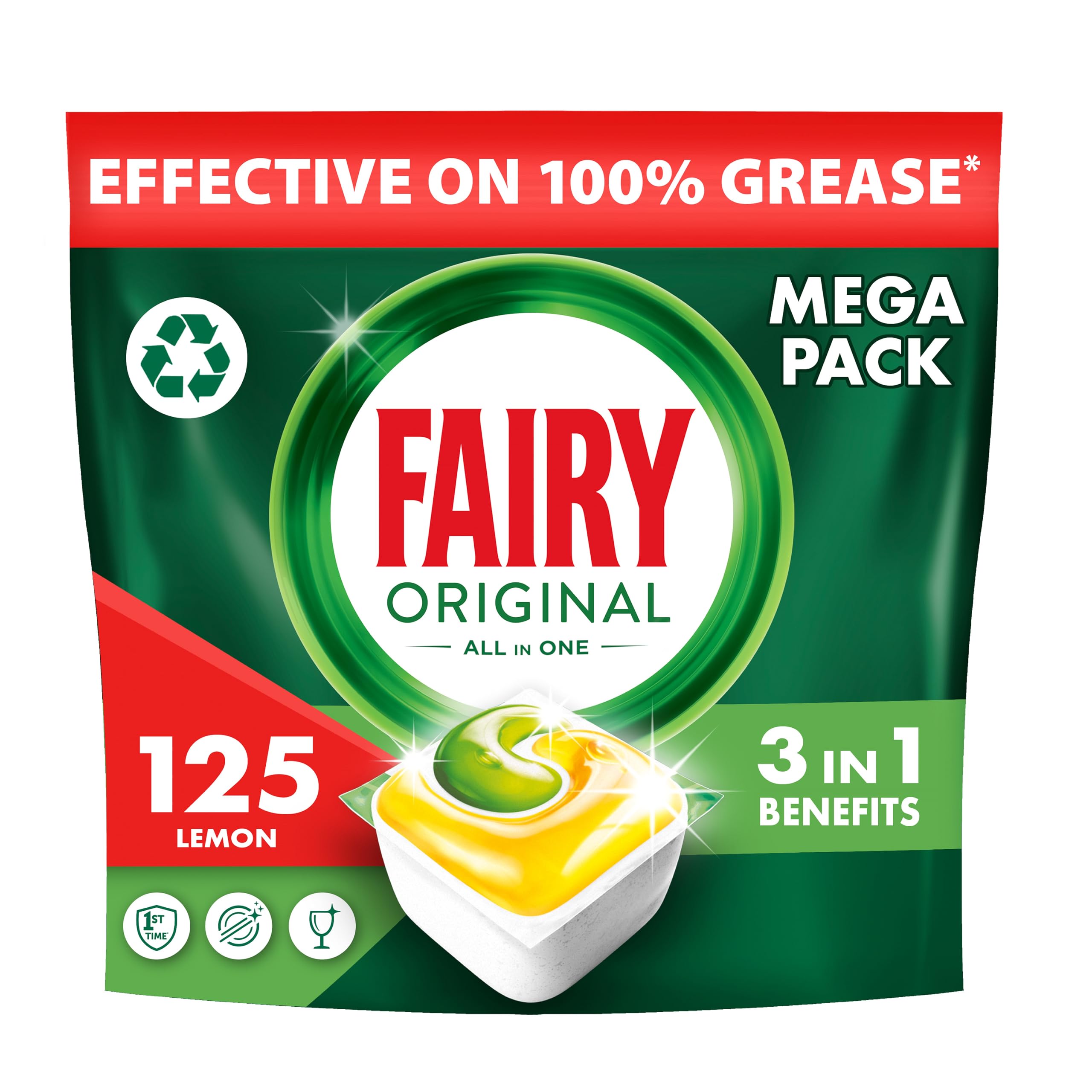 Fairy Oryginalne tabletki do zmywarki typu wszystko w jednym, luzem, Fairy tabletki do zmywarki, cytryna, 125 tabletek (25 x 5), tabletki do zmywarki, tabletki do mycia naczyń