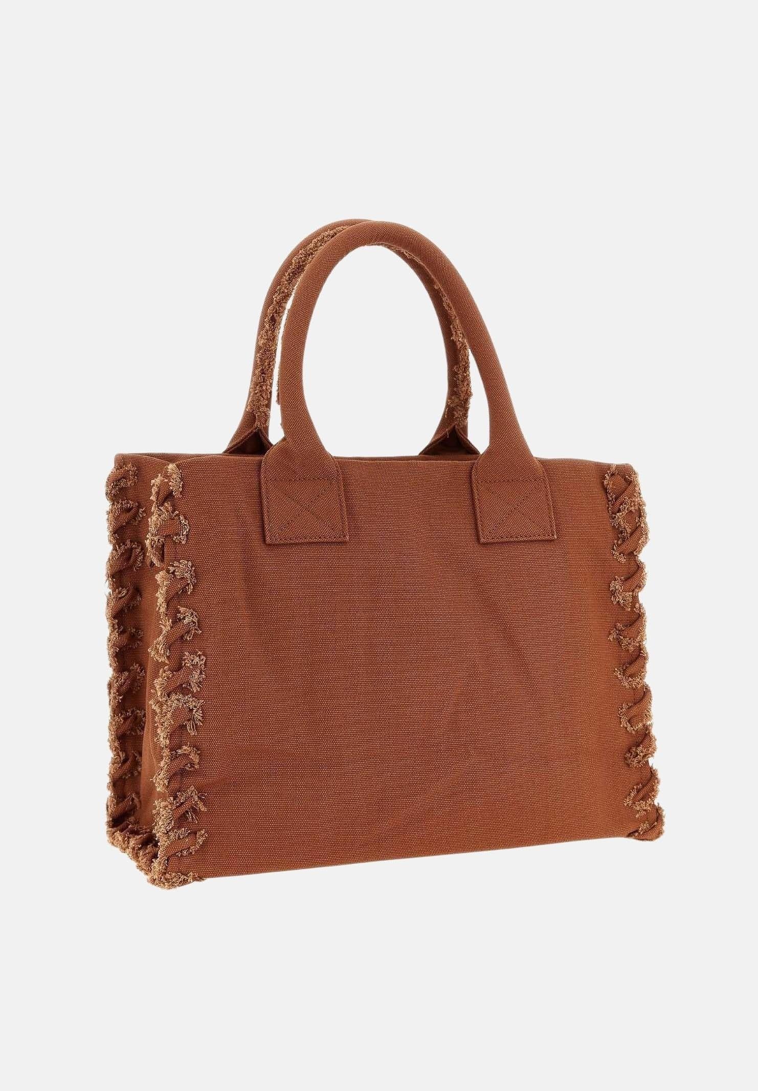 Pinko Bolsa Shopper Media Beach de lona con logotipo y detalles flecos Art. 106673A3A4