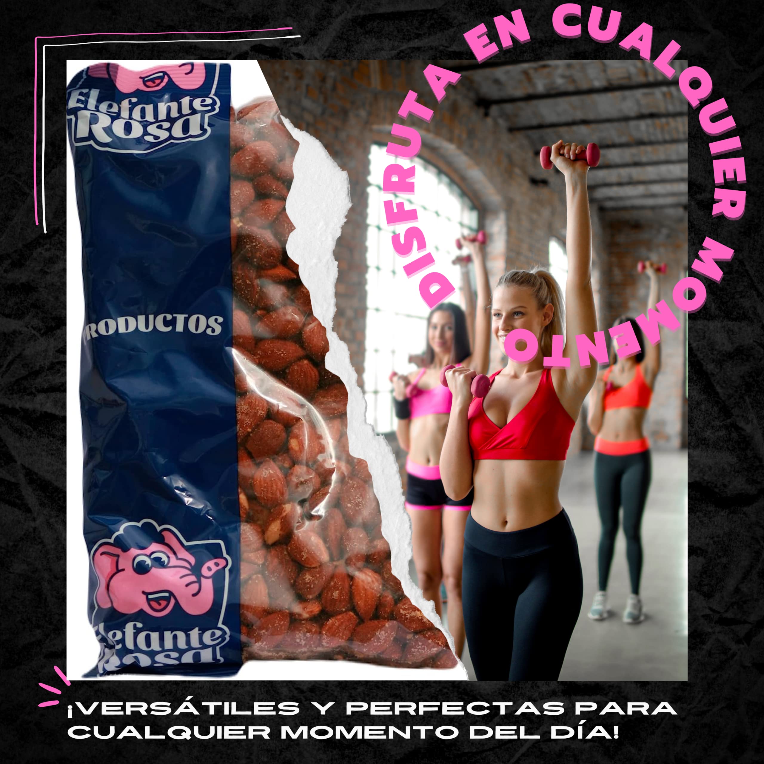 Almendras Tostadas con Piel y Sal Marina – Bolsa 1 Kg de Almendras Fritas El Elefante Rosa – Snack Saludable y Crujiente de Almendras con Sal y Frutos Secos Premium