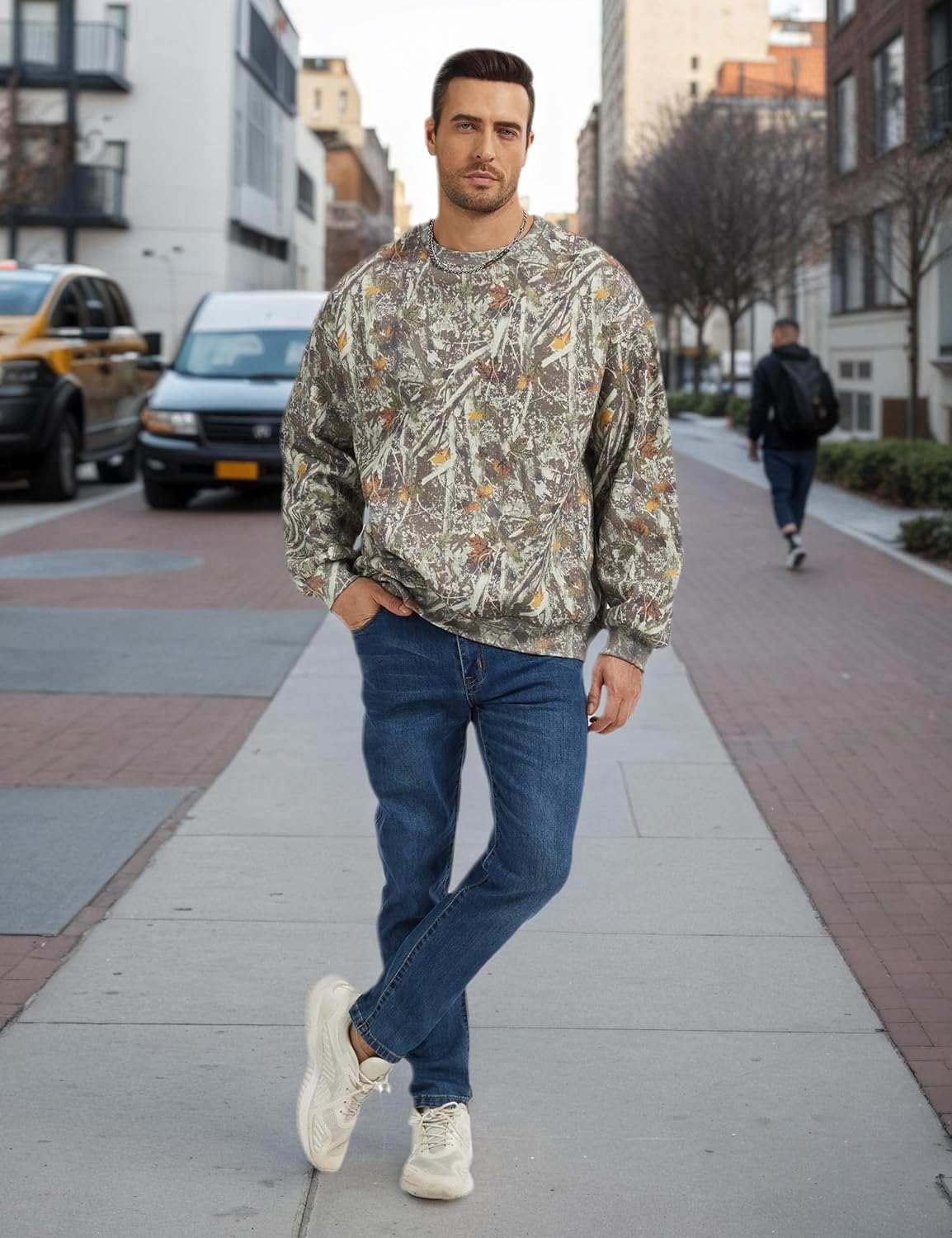 Men’s Crewneck Camo Sweatshirt Casual Pullover Long Sleeve Fleece Top Loose Graphic Print Streetwear for Fall Winter - Image 4